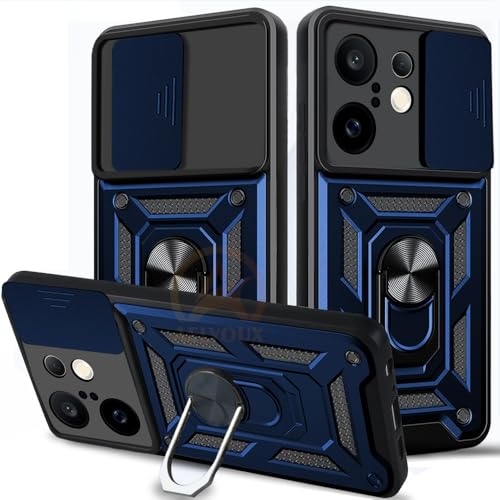 Image of Armor Bumper Back Cover Case for Vivo X200 FE 5G | Rotating Camera Cover, Ring Holder & Kickstand | Heavy Duty & 360 Degree Protection Vivo X200 FE 5G Back Cover (Blue)