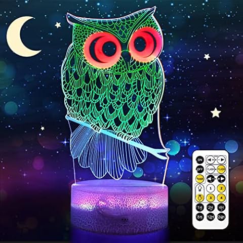 LEDLightsWorld Owl 3D Night Light, Dynamic RGB Colors Changing 3D Illusion Lamp with Smart Touch and Remote Control, as Birthday Valentines Gifts for Girls Boys Room Décor Cover