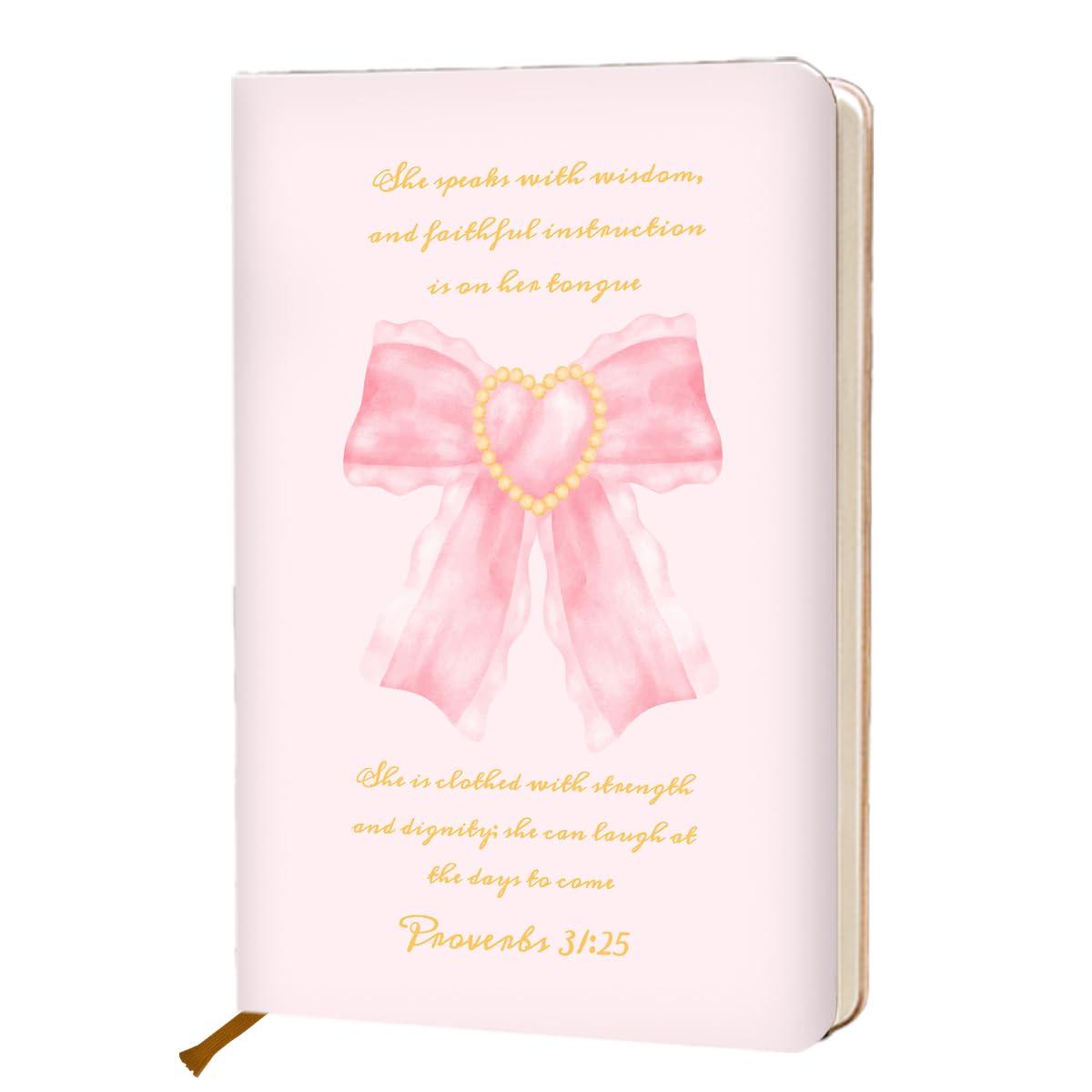 Diario a righe con versi biblici da donna, 200 pagine A5, copertina rigida per scrivere appunti, diario motivazionale a righe cristiano università cristiana con fiocco rosa, 15,8 x 22,7 cm, fiocco