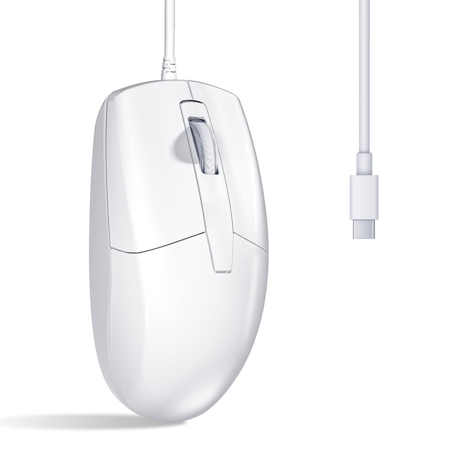 USB C Wired Mouse Type C Optical Mouse Portable Silent Comfortable for Laptop Mac MacBook Android PC White