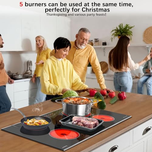 Image of Karinear Electric Cooktop 36 Inch, 5 Burners Radiant Ceramic Cooktop