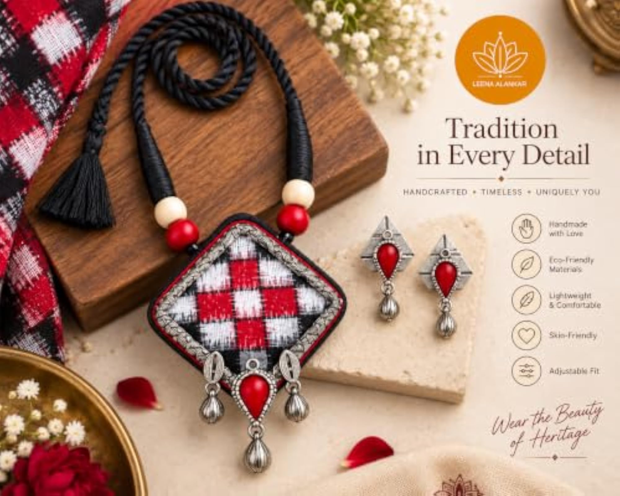 Rakta Dhara Handcrafted Fabric Necklace & Earrings Set