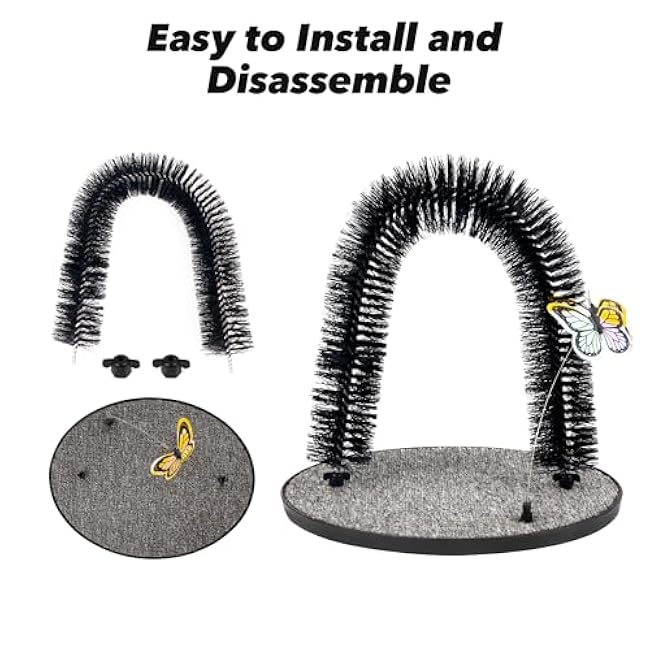 Pet Prime 2in1 Cat Arch Self Groomer for Indoor Cats, Back Scratcher Grooming Massage Brush With Sturdy Scratching Pad, Durable Brusher and Butterfly Toy-2aMMfZpl