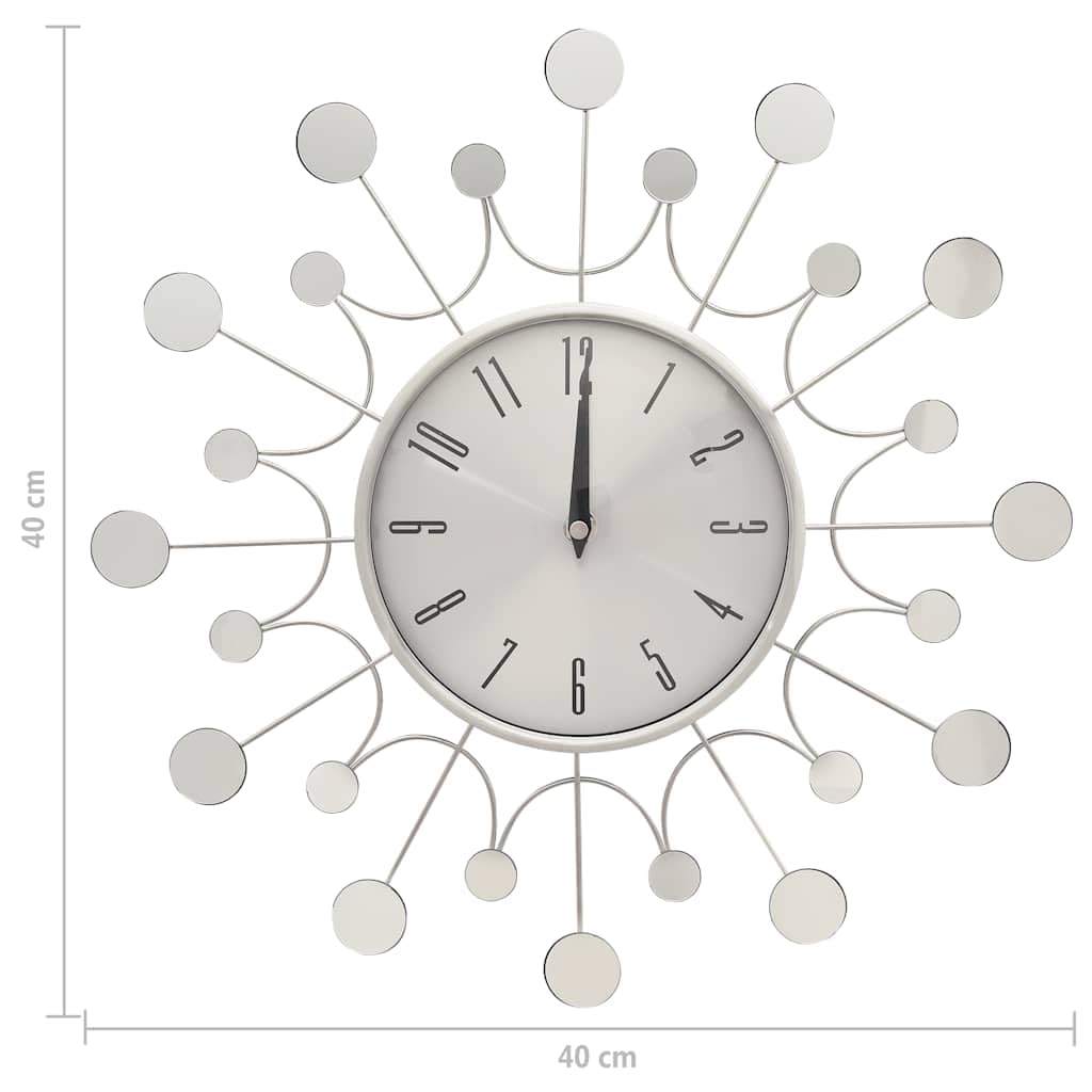 Reloj de pared de metal y aluminio plateado de 40 cm de diámetro, analógico, funciona con pilas, con manecilla silenciosa, para salón, oficina, dormitorio, cocina