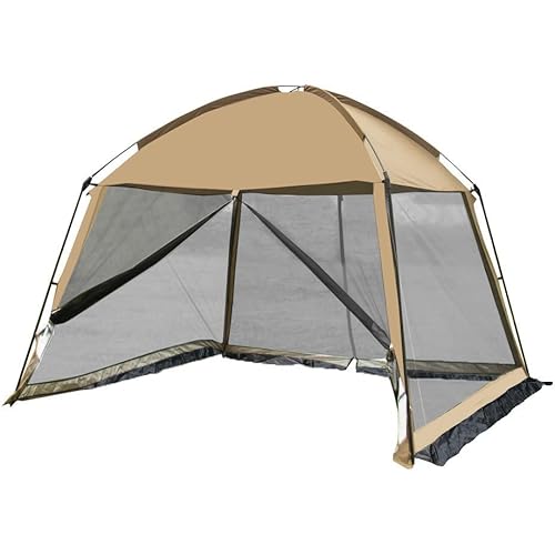 iCool Screen House 11 x 11 Ft Screened Mesh Net Wall Canopy Tent Screen Shelter Gazebos for Patios Outdoor Camping Activities - Beige