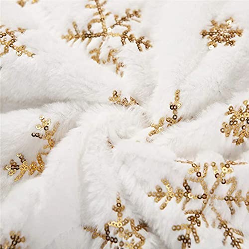 Morofme Christmas Tree Skirt, 48 Inch Snowy White Faux Fur Snowflake Xmas Holiday Tree Skirts For Christmas Decorations Holiday Tree Ornaments New Year Holiday Festival Ornament Supplies #TOP2