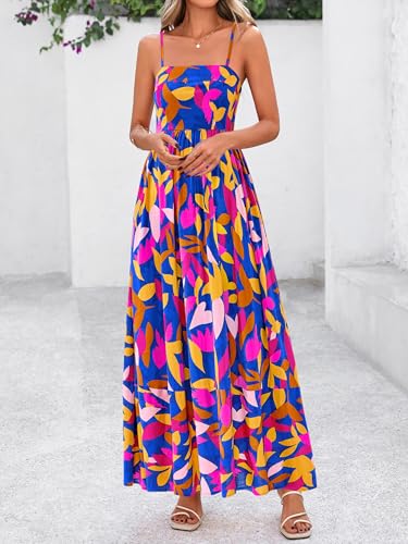 Image of PRETTYGARDEN Women Summer Maxi Dresses 2026 Spaghetti Strap Boho Floral Striped Wedding Guest Beach Vacation Flowy Long Dress