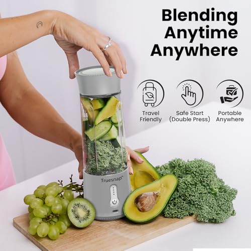 Image of QUIX Portable Blender 500ml for Smoothies Shakes & Cold Coffee | USB-C Rechargeable Juicer Mixer Grinder with 230W Motor Ice Crushing & 4000mAh Battery | BPA Free | Grey