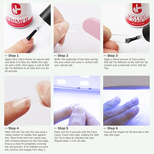 Clara Colors Nail Tips And Glue Gel Kit - Gel X Nail Kit 550Pcs Half Cover Soft Gel Nail Tips Medium Square Shape With Mini Led Nail Lamp,Nail Glue Gel,Top Coat And Primer,French Nail Tips Diy Nail Art Fast Nail Extension Set Diy Home Manicure #TOP2