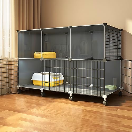 猫ケージ 猫用囲い 屋内 DIY 子猫ケージ 猫ハウス 取り外し可能な金属ワイヤー 犬小屋 クレート ペット用プレイペン 大型運動場(With wheels-109x39x78cm)