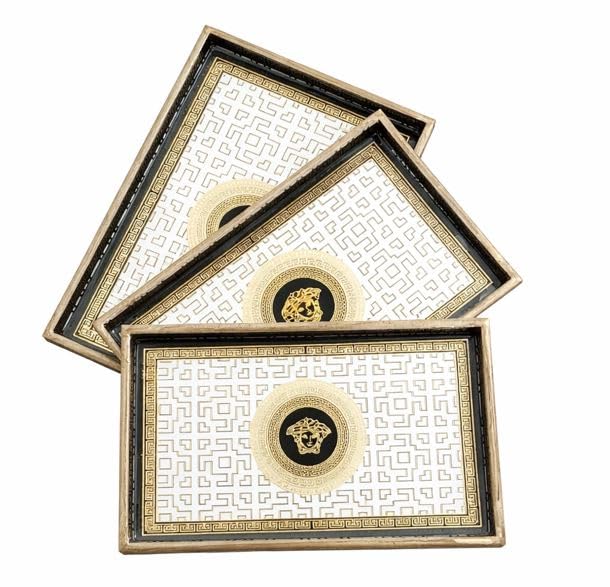 Image of Premium Wooden Serving Tray Set of 3 | Ethnic Indian Art Printed Tea, Coffee & Snack Trays | Decorative Multipurpose Home & Kitchen Serving Tray (B-02)