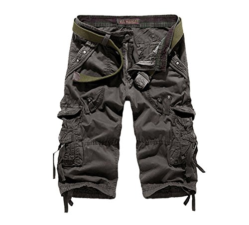 SHIDBA Men's Casual Solid Multi Pockets Cargo Shorts Capri Pants Slim Fit (32, Dark Grey)