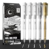 JusArt White Pen, Gold Pens & Silver Pen with 0.4mm, 0.5mm & 1.0mm Assorted Tips,...