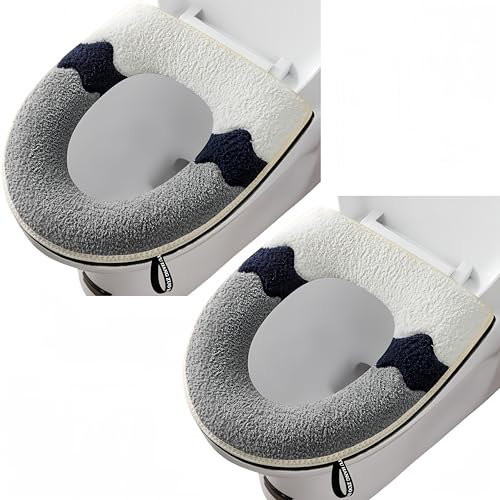2 Stück dickere Badezimmer Weiche Toilettensitzbezug Pad mit Griff Toilettendeckel Abdeckung Kissen Weich Dicker Waschbar Passt auf alle ovalen WC-Sitze