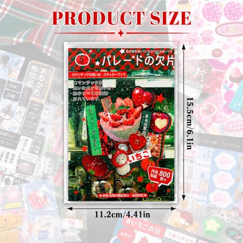 Image of ZURATO 45-Sheet Japanese Sticker Book with 800+ Stickers for DIY Crafts, Planner, Diary, Bullet Journal & Decoration, Retro Aesthetic Scrapbook Stickers for Journaling, (Red 800+ Sricker)