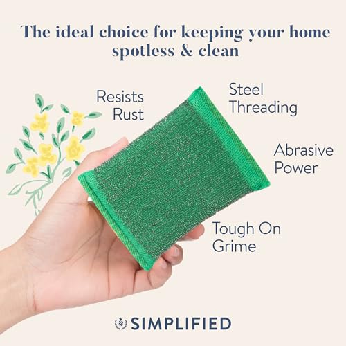 Image of Simplified 6-Pack Steel Scouring Sponges with Rust Resistant Stainless Steel Threading for Home and Kitchen Cleaning Supplies, Heavy Duty Cleaning Sponge for Kitchen & Bathroom, Multicolor