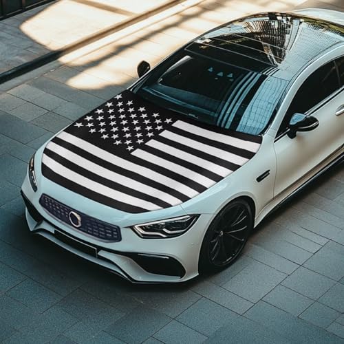 Image of Black American Flag Hood Cover Stretchable Polyester,Engine Cover,Elastic Fabrics Can be Washed,Car Bonnet All-Season Protection