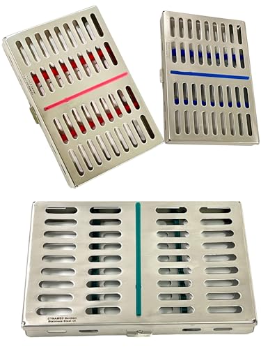 3 EA | Autoclave Instrument Storage and Sterilization Box with Colored Silicone Removable Inserts for 10 Handpieces | Silicone & German Stainless Steel (Blue+Geen+Pink)