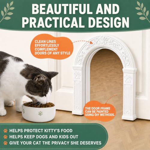XL Cat Door for Interior Doors Easy to Install in Minutes, No-Flap, White | No Training Required, for Cats Up to 30 lbs, DIY Paintable, Fits 1.25"–1.75" Hollow & Solid Door, Retro Farmhouse Style - Image 5