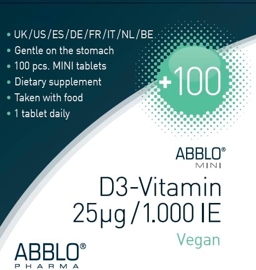 ABBLO D3 Vitamina 1000 UI 100 Tabletas Vegan miniatura 2