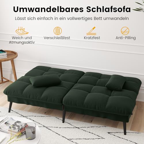 LUCKRACER Sofa 3 Sitzer Sofa Schlafsofa mit Schlaffunktion, überzug Futon Klappsofa, Bettcouch, ecksofa, Couch, 5 Verstellbare Winkel, Ideal für Wohnungen Wohnzimmer aus Stoff Grün