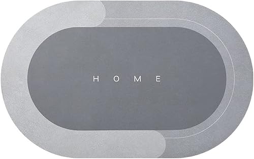 Tapete de baño súper absorbente, suave, de secado rápido, barrera contra la suciedad, tapete para puerta de piso, tapete para puerta (gris, ovalado,