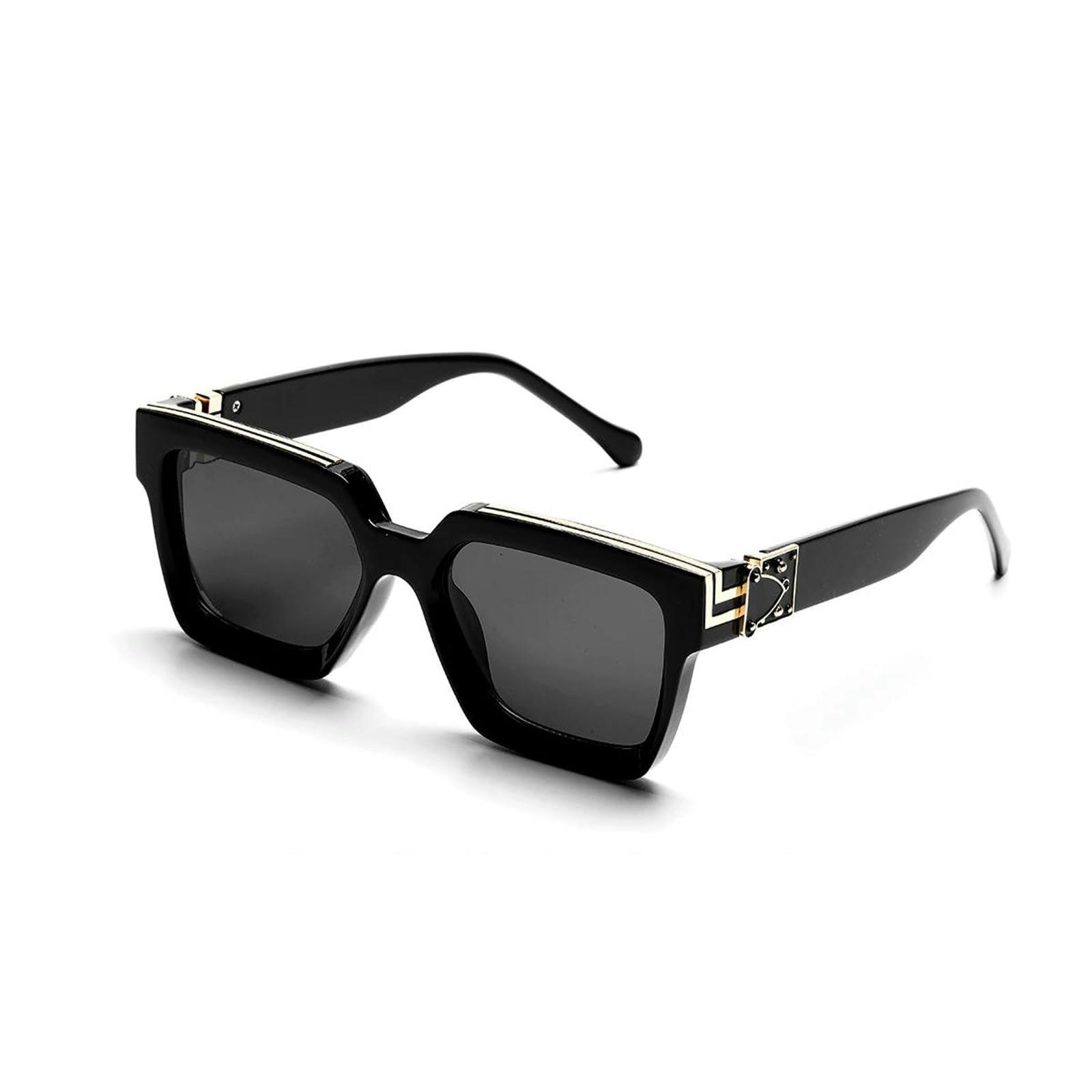 Fryloo Men's Medium Gold Black Sunglasses Retro Millionaire Polarized Wo Uv400 Luxury Square Designer Outdoor Driving Shades-Ships Within 24H