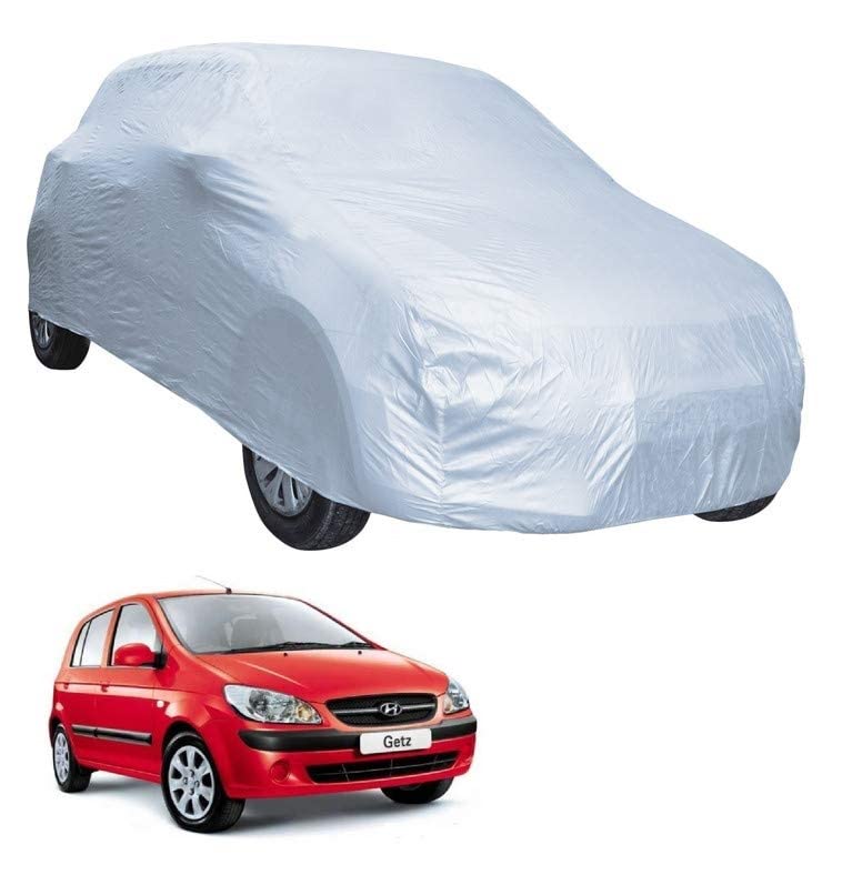 Image of Auto Hub Car Cover Compatible with Hyundai Getz with Weather Proof, Triple Stitched, Getz Car Cover- Plain Silver