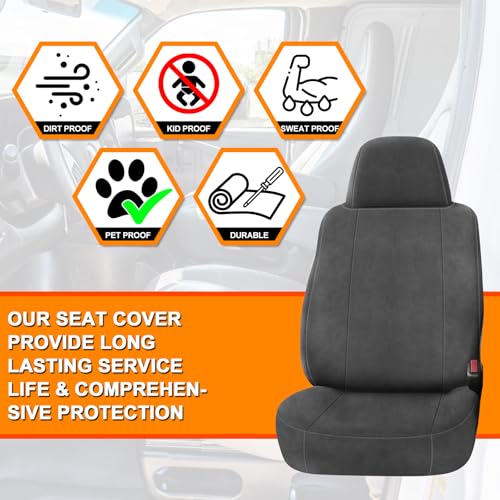 Kistrba Front Seat Cover Compatible with 1993-2008 Ford E-Series Van Captain Chairs with One Armrest Per Seat, Only for Factory Seat, NOT for RV's or Conversion Van with After Market, Charcoal