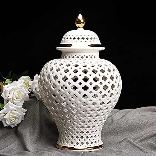 Ceramic Tea Jar,Vintage Chinese Style Storage Jar,Ceramic Jar Ginger Jars Decorative Vases Handmade Vintage Hollow Ceramic With Lid Lattice For Home Decor Ginger Jar Temple Jar Porcelain Artwork,16In #TOP2