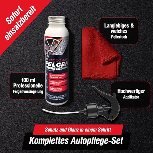 ACS3000 EASY Felgenversiegelung – Keramikbeschichtung für Felgen – Langzeitschutz gegen Bremsstaub, Salz & Schmutz – Hydrophober Lotus-Effekt, Keramik Versiegelung, Schutzversiegelung inkl. Poliertuch