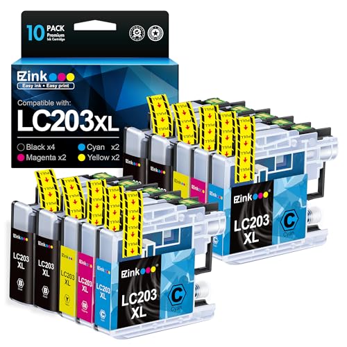E-Z Ink(TM) Compatible Ink Cartridge Replacement for Brother LC203XL LC201XL LC203 LC201 to use with MFC-J480DW MFC-J880DW MFC-J4420DW MFC-J680DW MFC-J885DW (Black, Cyan, Magenta, Yellow, 10 Pack)