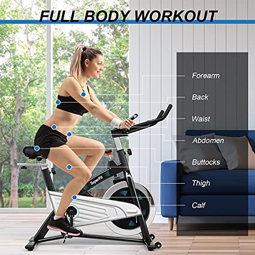 Goplus Magnetic Stationary Bike, Indoor Exercise Cycling Bike Smooth Belt Drive W/ Heart Rate, LCD Monitor, Full Adjustment Near-silent Home Cardio Workout Spin Bike