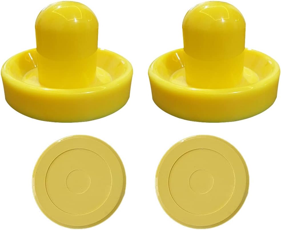 Mars Air Hockey Game Table Accessory Set, 2 Pushers/Goalies and 2 Pucks, Yellow