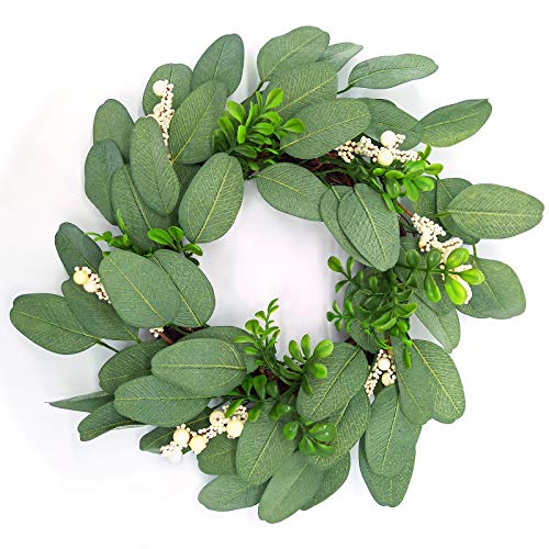 15 Inch Lambs Ear Wreath With Grapevine, Boxwood And White Berries, Small Everyday Greenery Wreath For Front Door Wall Window Farmhouse Spring And St Patricks Day Decor #TOP5