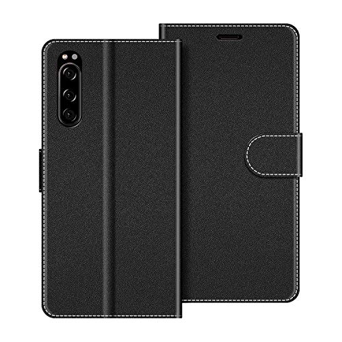 COODIO Coque en Cuir Sony Xperia 5, Étui Téléphone Sony Xperia 5, Housse Pochette Sony Xperia 5 Fonction Stand Etui Coque pour Sony Xperia 5, Noir