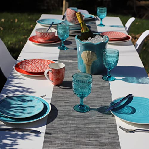 Euro Ceramica Simpatico Collection 16 Piece Stoneware Dinnerware Set In Turquoise;Service For 4 ;Geometric Modern Pattern ; Microwave & Dishwasher Safe , Durable #TOP5