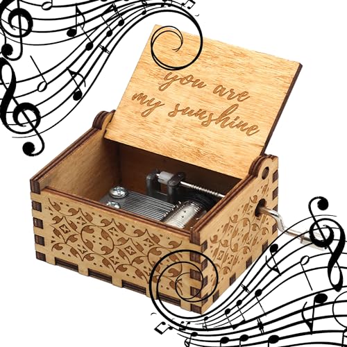 MINGZE Premier Spieluhr, Vielzahl von Stilen Musik-Box Hand-hölzerne kreative Holz Handwerk Gravur aus Holz Dekorative Box (You Are My Sunshine)