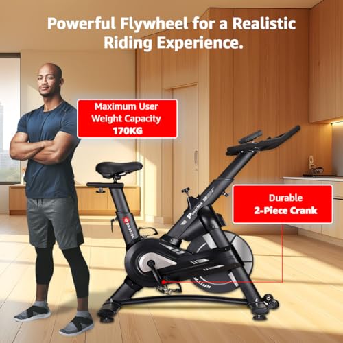 Image of PowerMax Fitness BS-2070C Semi-Commercial Exercise Magnetic Resistance Spin Bike for Home Gym |18kg Flywheel, Max User 170kg, 2pcs Crank, LCD Display, Adjustable Foot Strap and Seat, Heart Rate Sensor