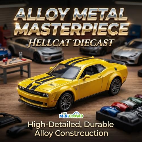 Image of Challengr SR-T Diecast Model Car, 1:36 Scale, Openable Doors and Trunk, Engine Sound and Lights, Metal Diecast Car for Kids and Collectors (Yellow)
