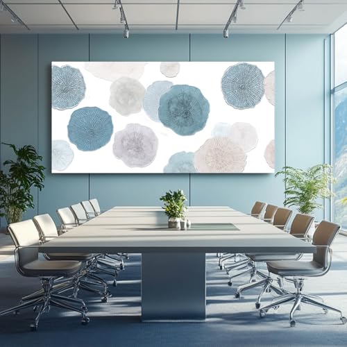 Image of VAYIMDH Canvas Art Light Blue Pictures Wall Decor Grey and Blue Abstract Floral Wall Art Minimalist Poster for Living Room 29 inchx 58 inch Office Aesthetic