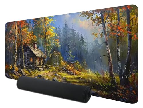 Tapis de Souris Gaming XXL, 800 x 400 mm Tapis de Souris Forêt, Grand Tapis de Bureau sous Main avec Surface Spéciale Améliore la Vitesse et la Précision, Imperméable Mouse Pad Automne pour Gamer, Z-8