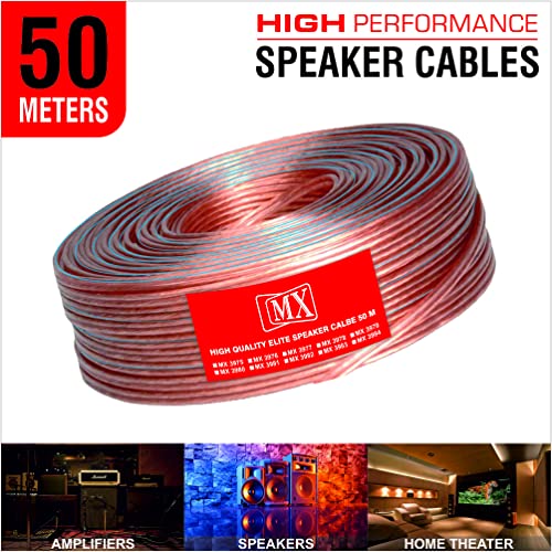 Image of MX Speaker Cable High Performance Red & Black 50 meters Coil Premium Speaker Wires for Home Theater Systems Speakers Vehicles Car Audio Amplifiers (Transparent, 14 AWG - 50 METER (3.6 X 7.2 MM))