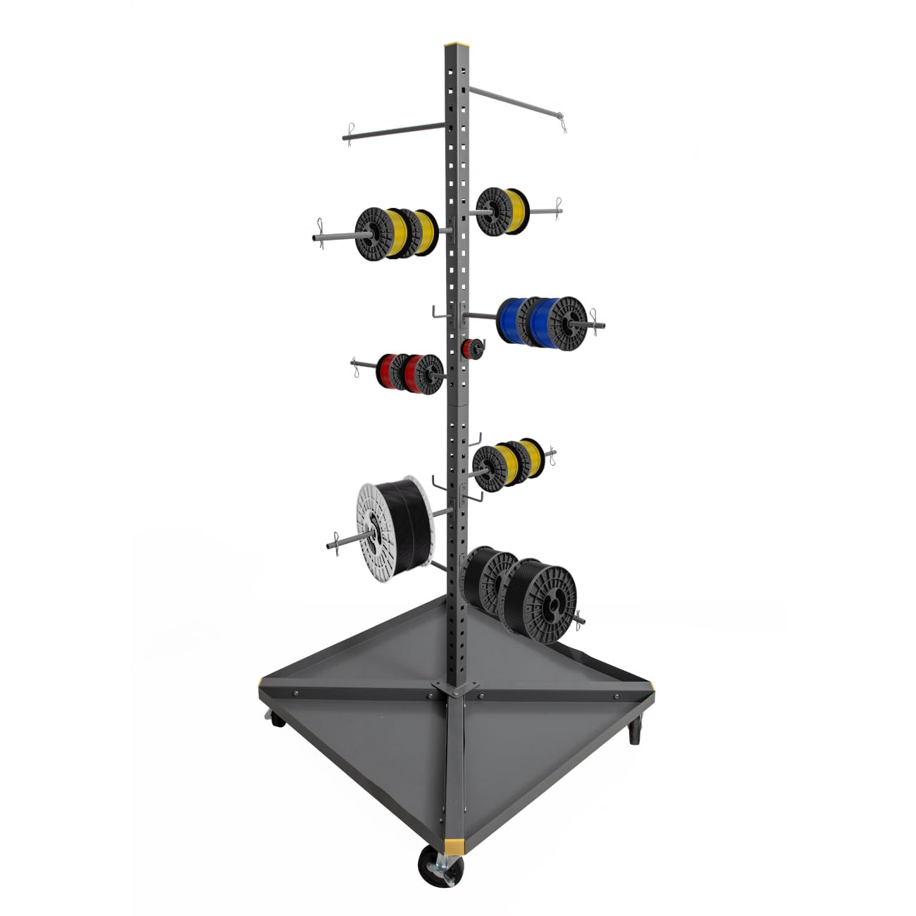 biosp 6 Axles Reel Dispenser with Wheels, Heavy Duty Removable Steel Reel Holder, Industrial Reel Storage Cart, Cable Dispenser Steel Cart, Reel Storage Rack Dolly for Wires, Cables and Ropes, Black