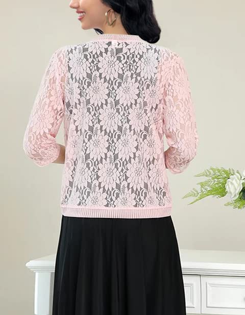 Image of FindThy Women's Floral Lace Shrug Cardigan 3 /4 Sleeve Crochet Bolero Jacket