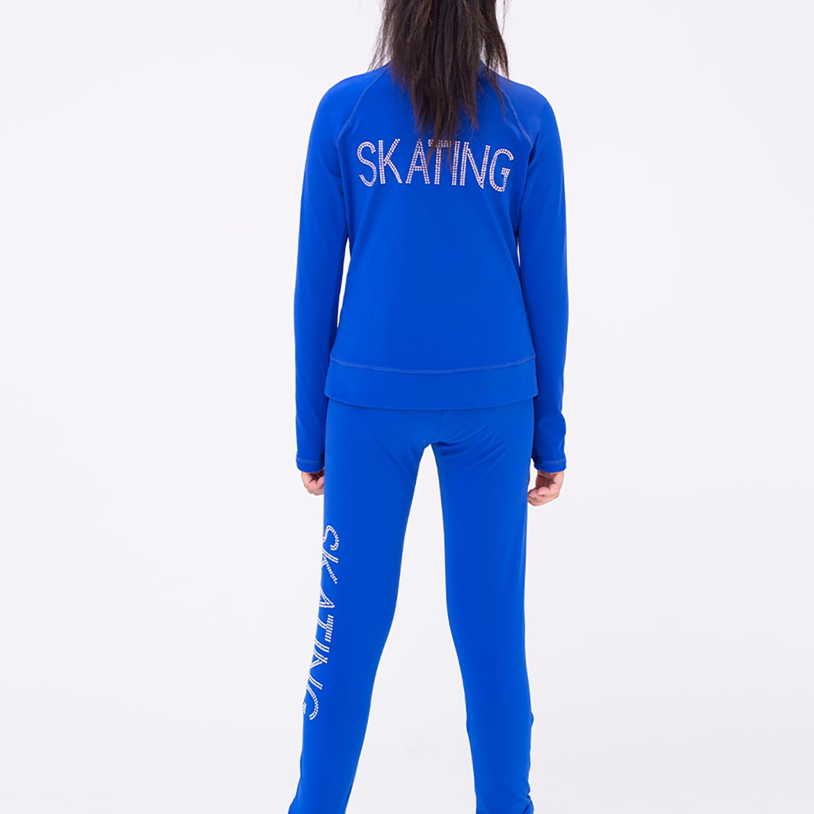 Pantalones de Patinaje Artístico con Chaqueta para Niña Cálido Polainas de Patinaje sobre Hielo Ropa de Entrenamiento(Size:XXL,Color:Azul Real)