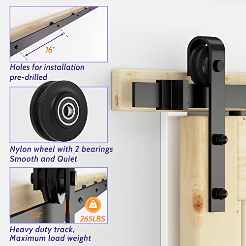 Image of SKYSEN 6FT Sliding barn Door Hardware kit, Barn Door Track, 1 /4 inch Thick Material- Combination Track- Smooth and Quiet- Easy to Install- Black (J Shape-5)