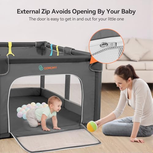 Image of COMOMY Playpens for Babies and Toddlers, 74 inchx50 inch Playard Extra Large, Safe and Non-Slip Baby Fence, Full Mesh Design, Indoor & Outdoor Kids Activity Center, Play Pens (Dark Grey)
