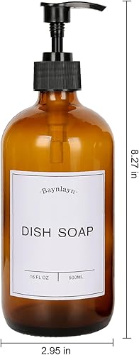 Miniatura 4 de Dispensador de jabón de vidrio ámbar con bomba antioxidante. Dispensador de jabón recargable de cocina y baño para jabón de platos, desinfectante de