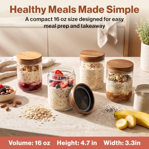 Image of EDELHAUS Overnight Oats Containers with Lids - Glass Mason Jars, Meal Prep